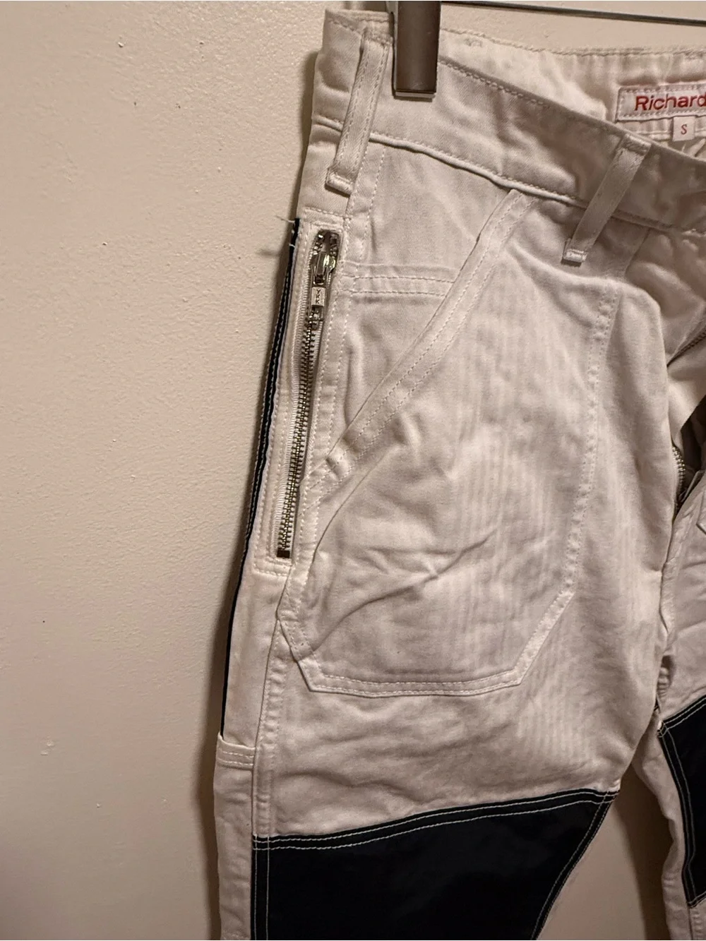 Men’s White Workwear Pants with Black Knee Panels